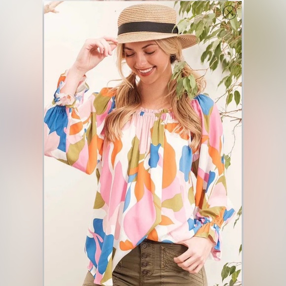 Tops - Colorful Women's Off-Shoulder Top- 1x colors are bright.
